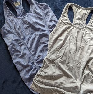 2 ATHLETA Fast Track Tanks Gray & Lavender MEDIUM